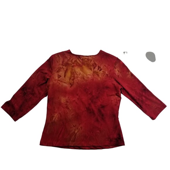 Vintage Dressbarn V Neck Top Women M Red Tie Dye 3/4 Slv Stretch Sequin 90s Y2K - Picture 2 of 14